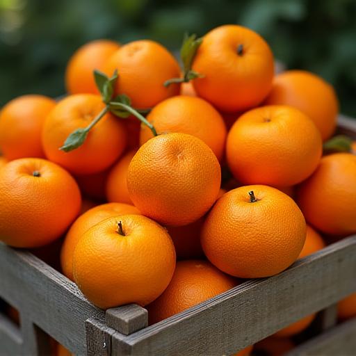 Holzkiste voll mit frischen, sonnengereiften Orangen